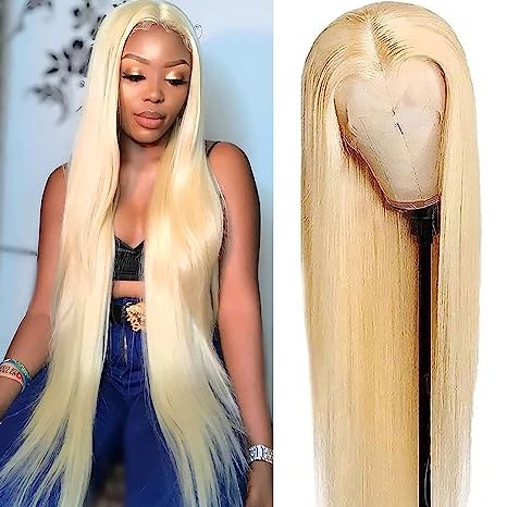 Lixir 12A Grade Ombre Blonde ™ 613 Perruque Lace Front Sans Colle 4 X 4 Blonde Européenne Densité 180 Cheveux Humains 