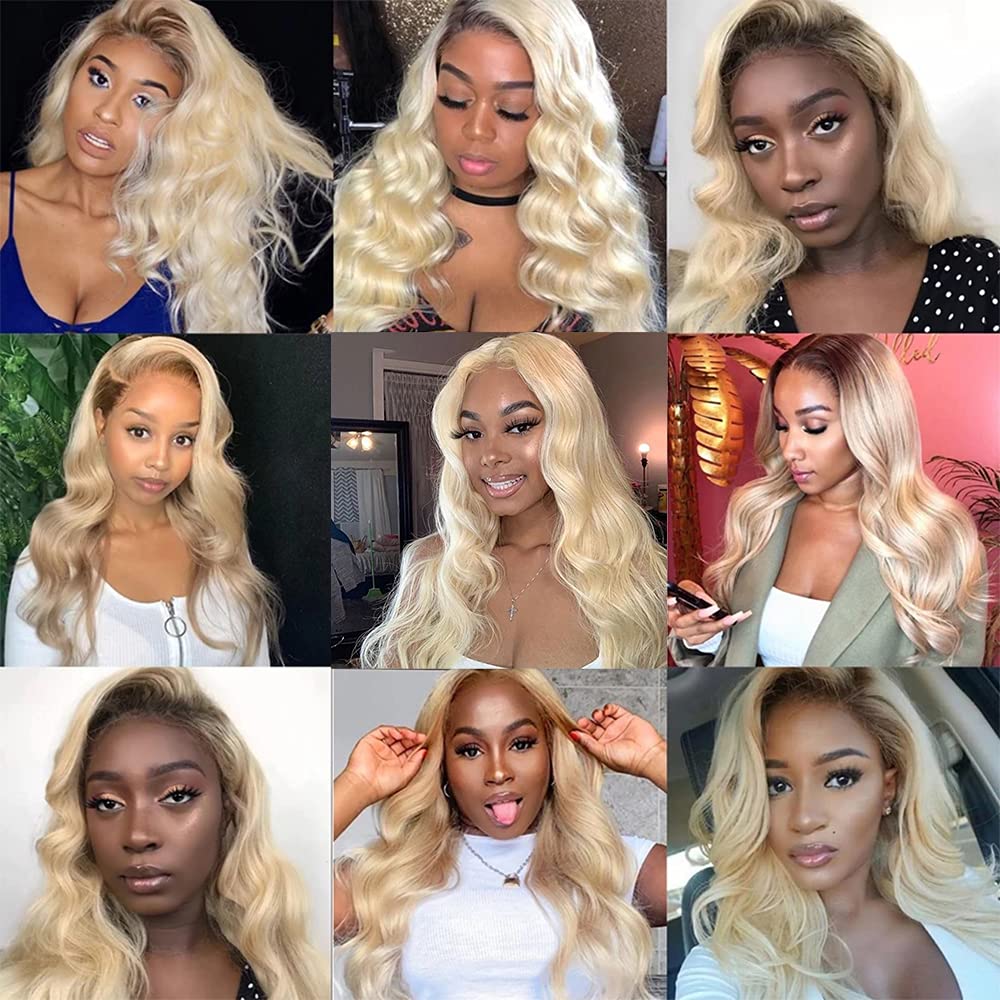 Lixir 12A Grade Ombre Blonde ™ 613 Perruque Lace Front Sans Colle 4 X 4 Blonde Européenne Densité 180 Cheveux Humains 